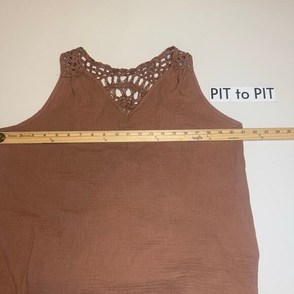 SHEIN Vacay Lace Tank Dress Sleeveless Cotton Boho Minimalist Beach sz L Brown - Picture 3 of 9